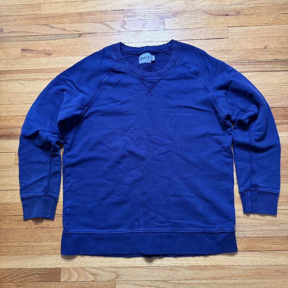 Pact Mens Organic Cotton Brushed Fleece Crewneck Sweatshirt Navy Blue Size Large